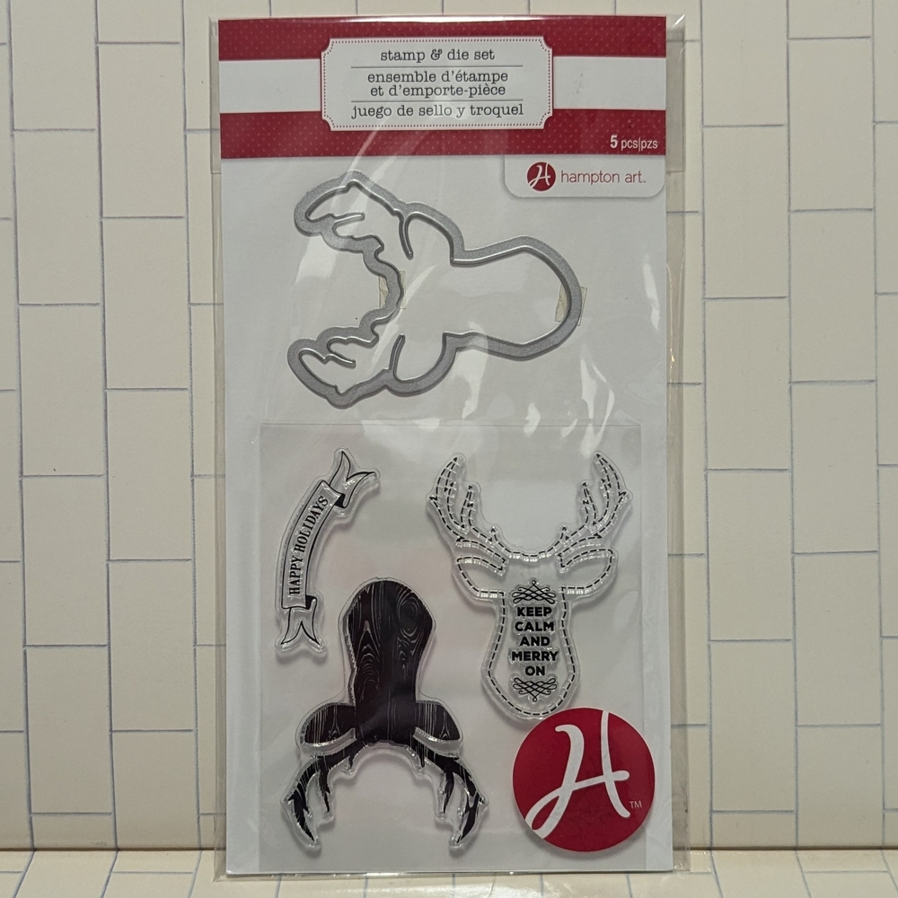 Deer Happy Holidays stamp & die set, Hampton Art set of 4 stamps & 1 die